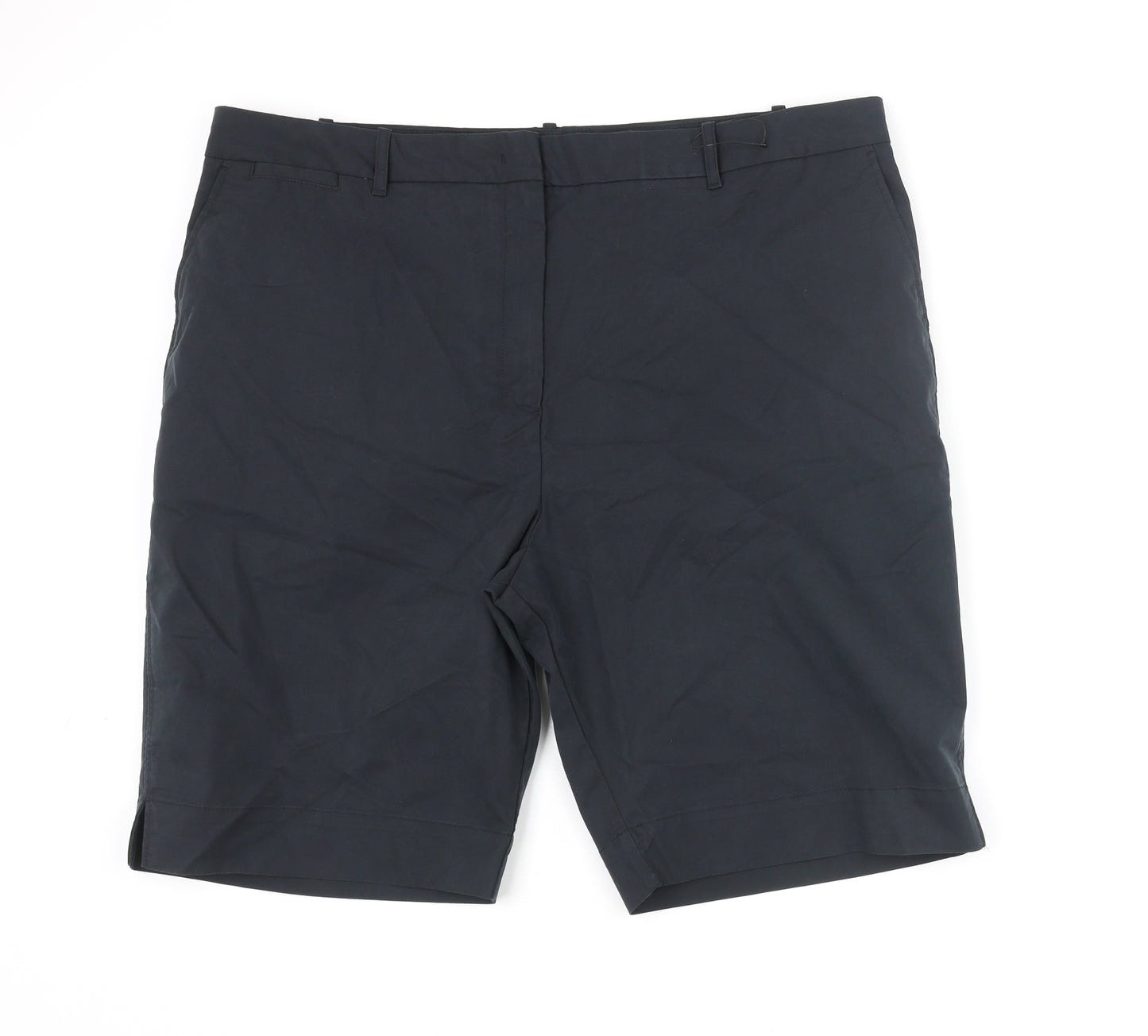 Marks and Spencer Womens Blue Cotton Chino Shorts Size 22 L11 in Regular Zip