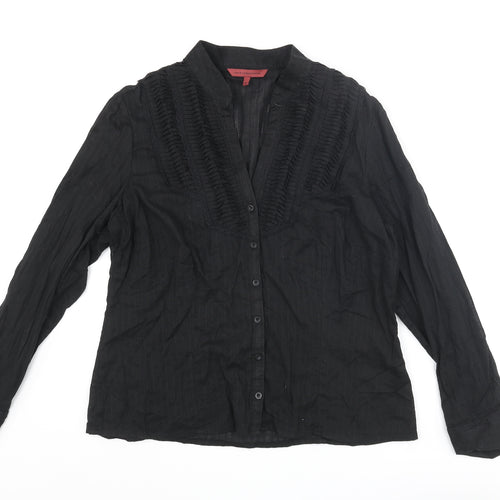 John Richmond Womens Black Cotton Basic Button-Up Size 10 V-Neck - Pleated Lace Trim
