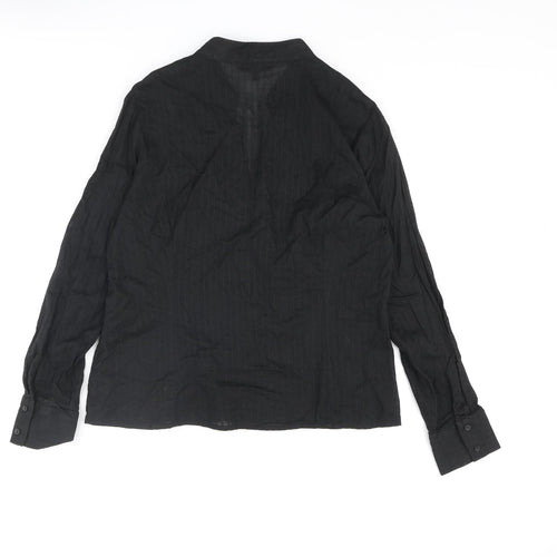 John Richmond Womens Black Cotton Basic Button-Up Size 10 V-Neck - Pleated Lace Trim