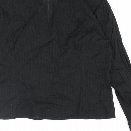John Richmond Womens Black Cotton Basic Button-Up Size 10 V-Neck - Pleated Lace Trim