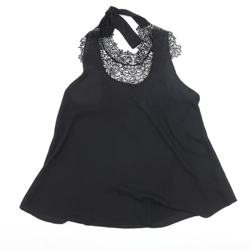 Nella Fantasia Womens Black Polyester Camisole Blouse Size M Mock Neck - Lace Bow