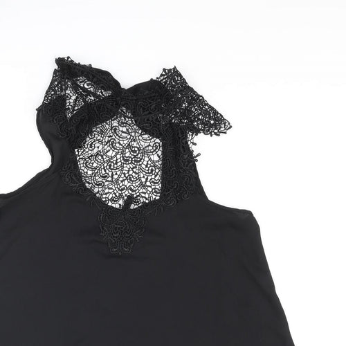 Nella Fantasia Womens Black Polyester Camisole Blouse Size M Mock Neck - Lace Bow