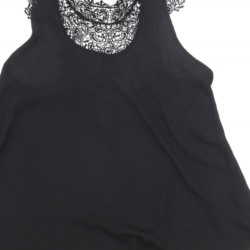 Nella Fantasia Womens Black Polyester Camisole Blouse Size M Mock Neck - Lace Bow