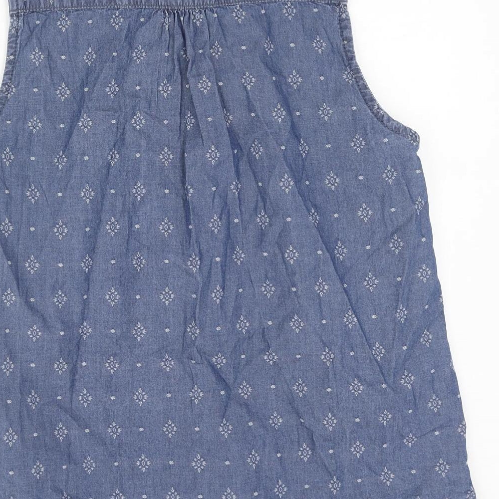 George Womens Blue Geometric Cotton Camisole Button-Up Size 14 Collared