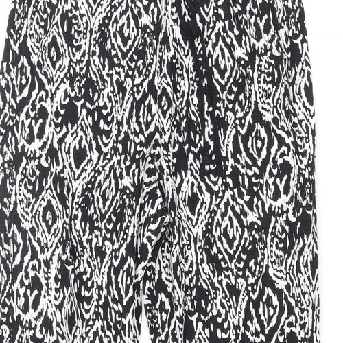 Marks and Spencer Womens Black Geometric Linen Trousers Size 6 L29 in Regular Drawstring