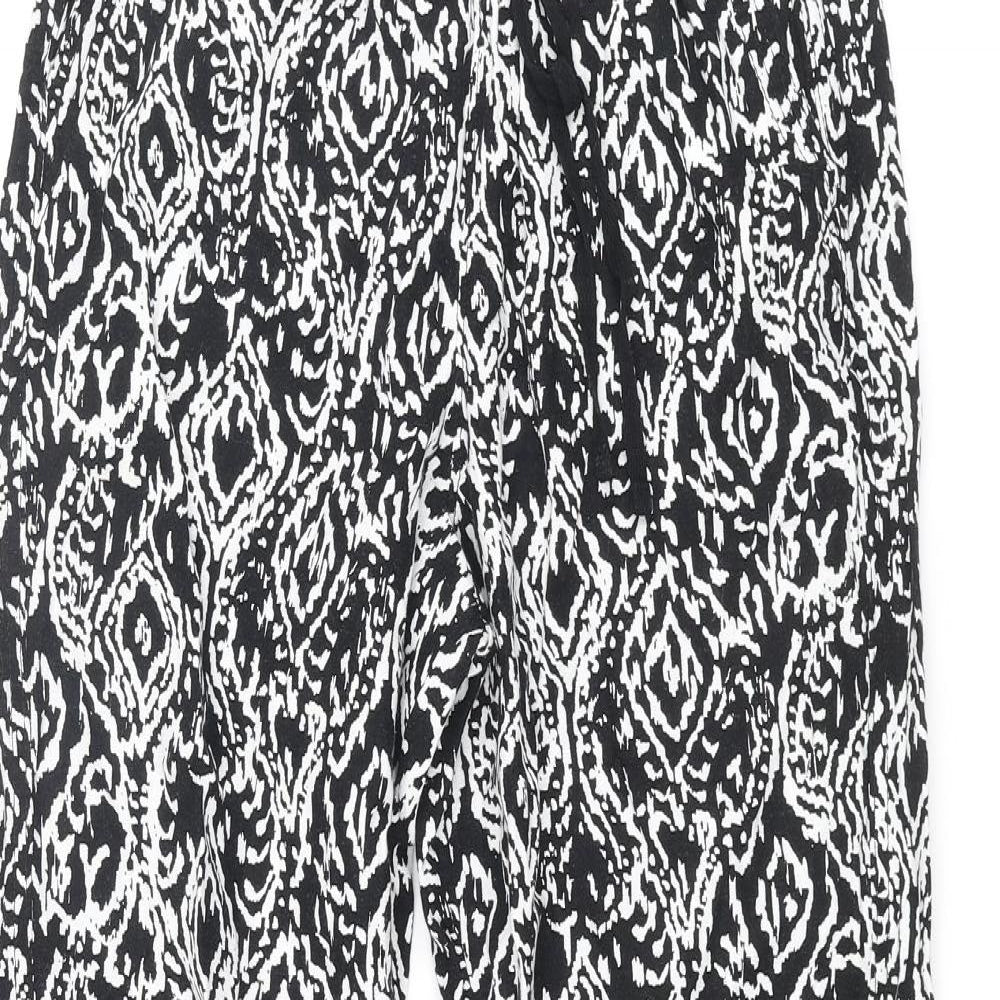 Marks and Spencer Womens Black Geometric Linen Trousers Size 6 L29 in Regular Drawstring