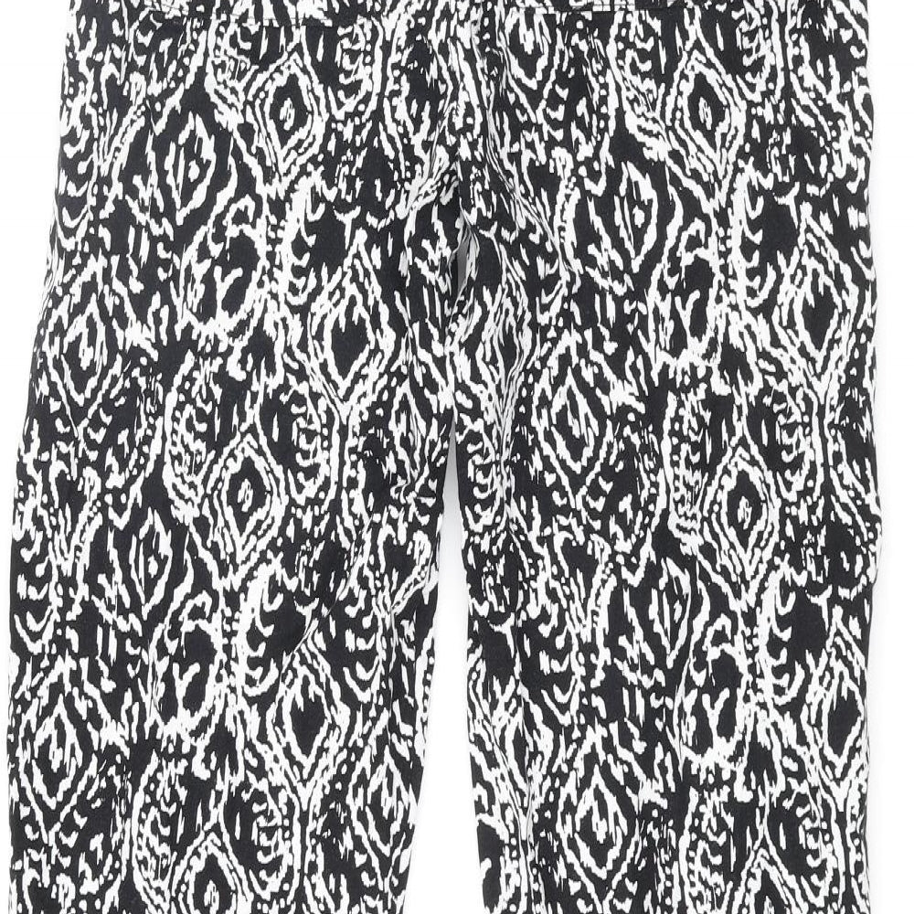 Marks and Spencer Womens Black Geometric Linen Trousers Size 6 L29 in Regular Drawstring