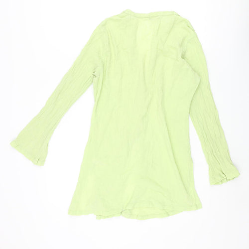 M&Co Womens Green Cotton Basic Button-Up Size 14 V-Neck