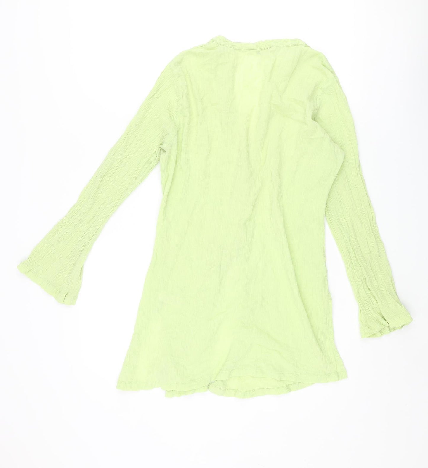 M&Co Womens Green Cotton Basic Button-Up Size 14 V-Neck