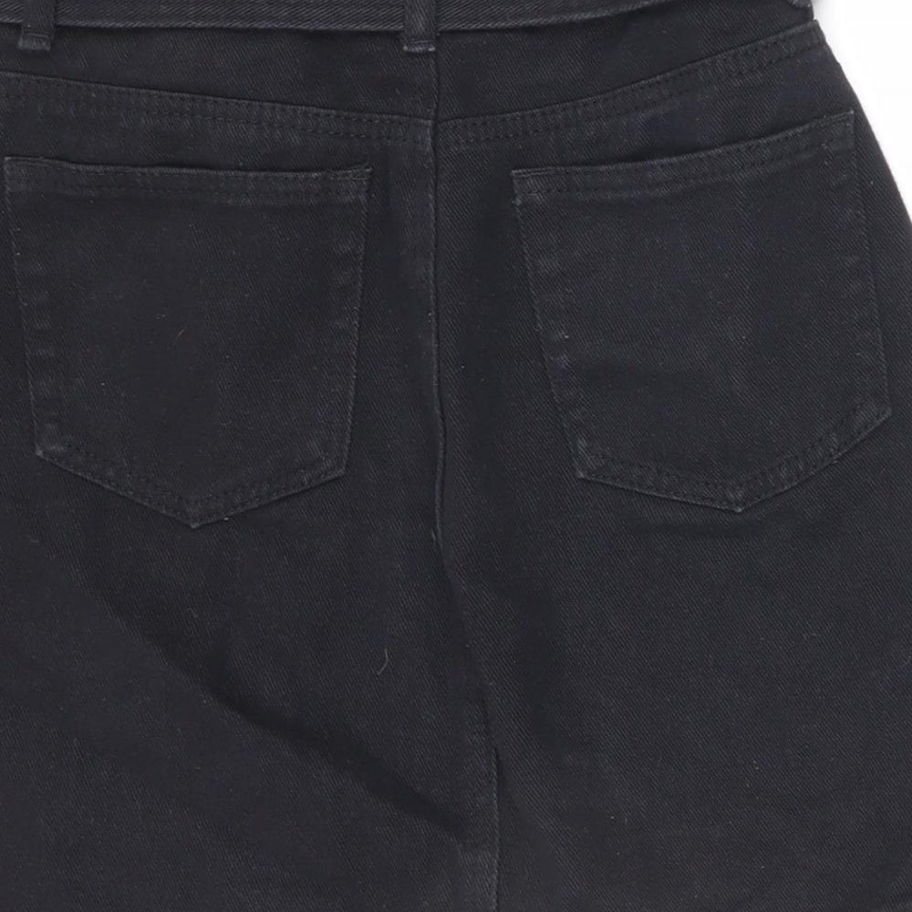 PRETTYLITTLETHING Womens Black Cotton Mini Skirt Size 8 Zip - Belted