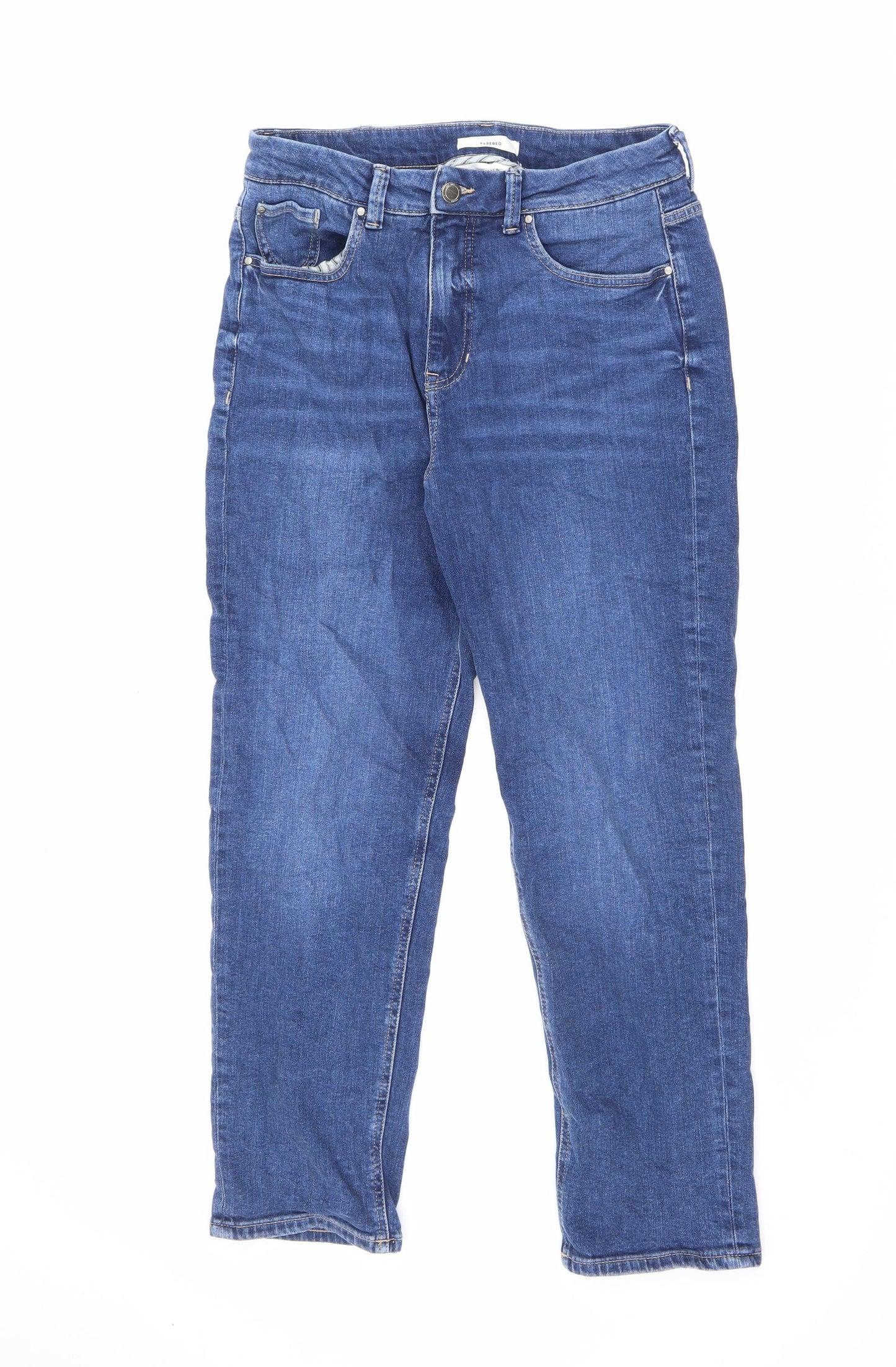 Per Una Womens Blue Cotton Straight Jeans Size 14 L27 in Regular Zip
