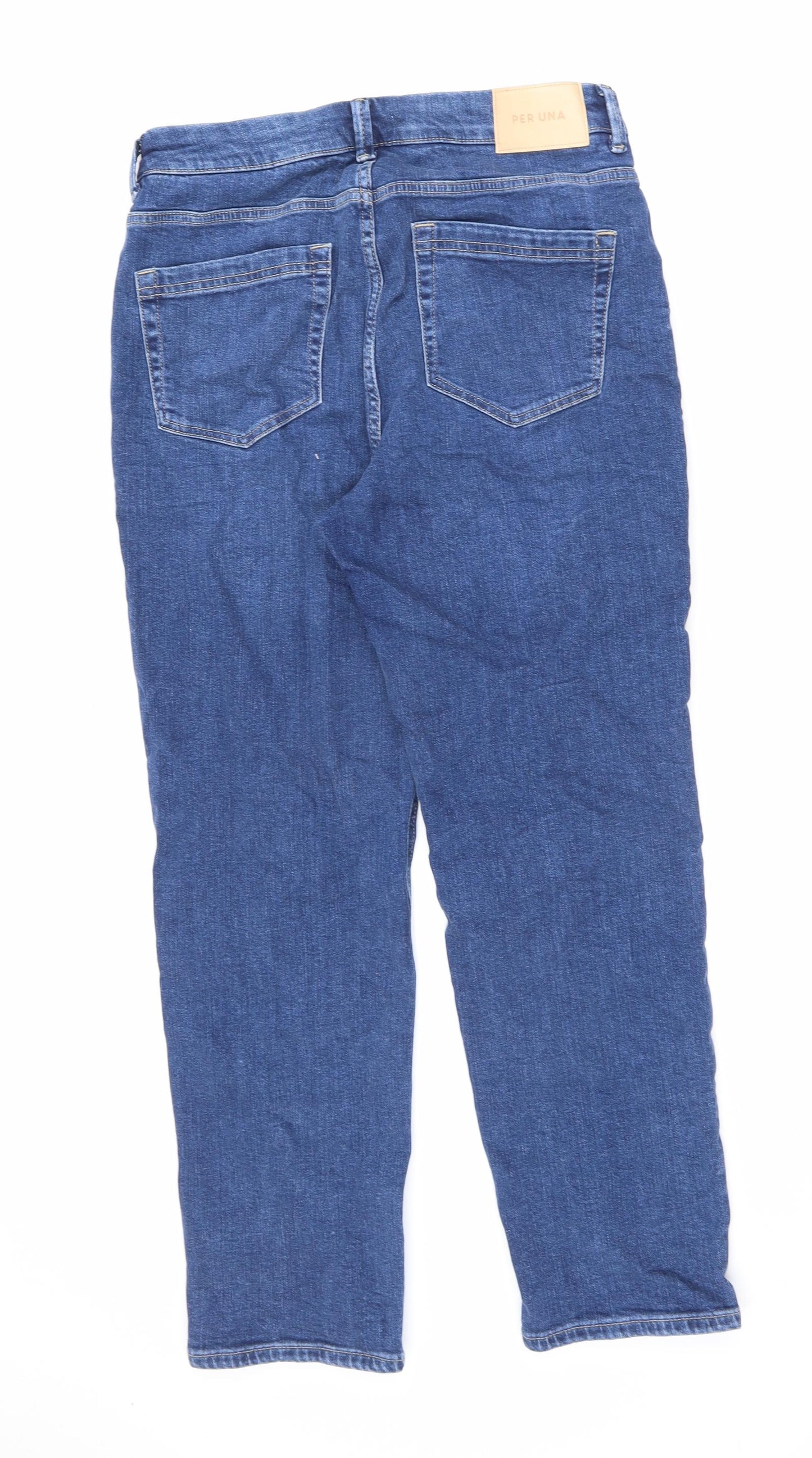Per Una Womens Blue Cotton Straight Jeans Size 14 L27 in Regular Zip