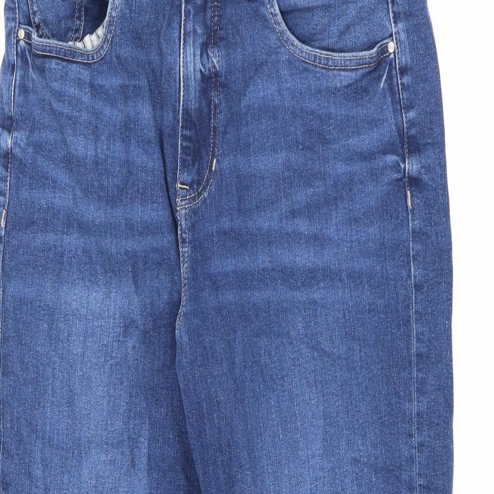 Per Una Womens Blue Cotton Straight Jeans Size 14 L27 in Regular Zip