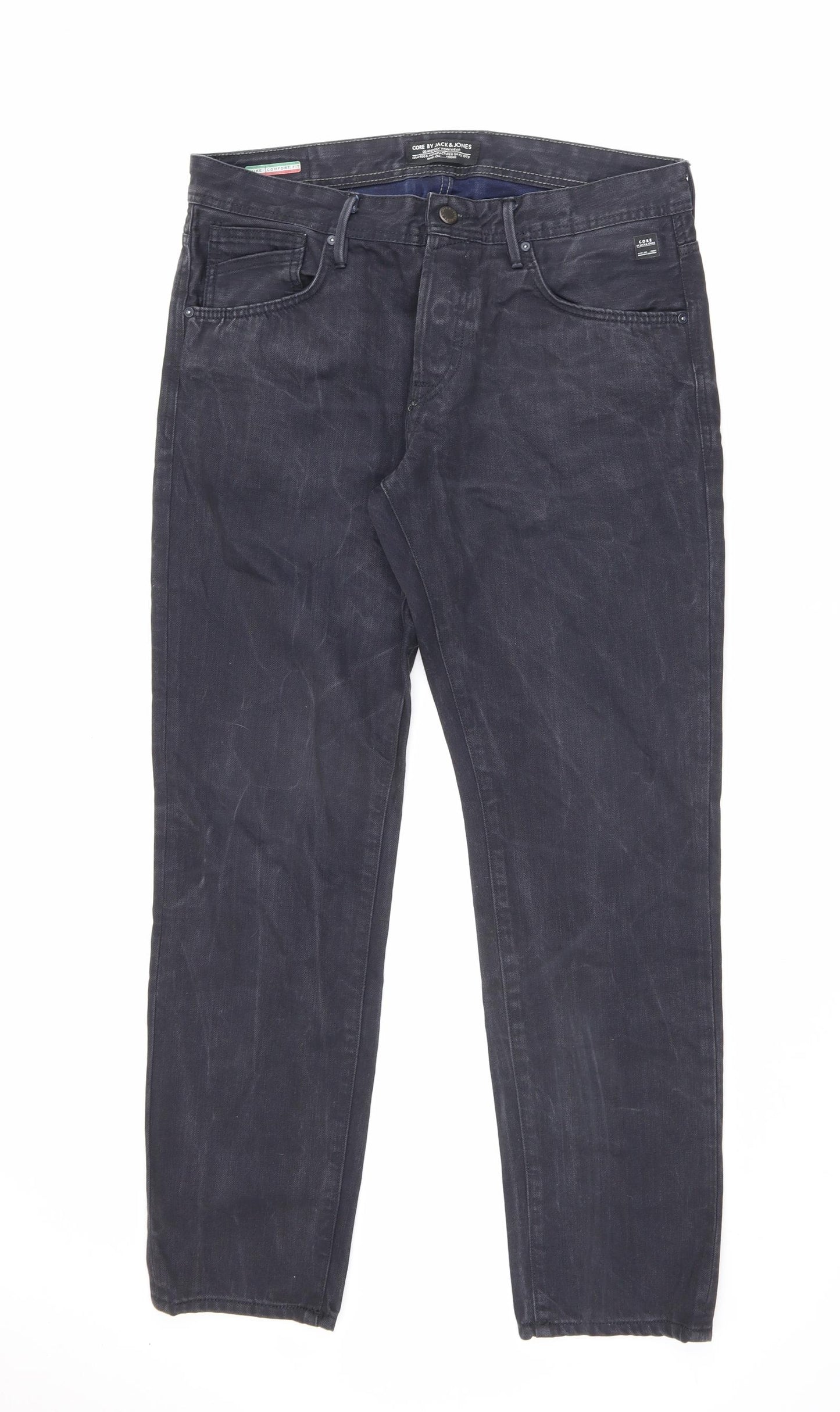 JACK & JONES Mens Black Cotton Straight Jeans Size 34 in L32 in Regular Button