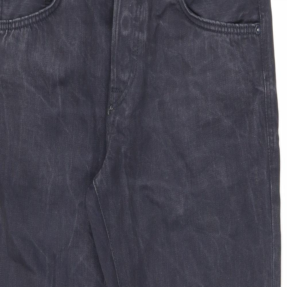 JACK & JONES Mens Black Cotton Straight Jeans Size 34 in L32 in Regular Button