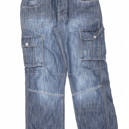 Drunk Punk Mens Blue Cotton Straight Jeans Size 34 in L32 in Regular Button - Cargo