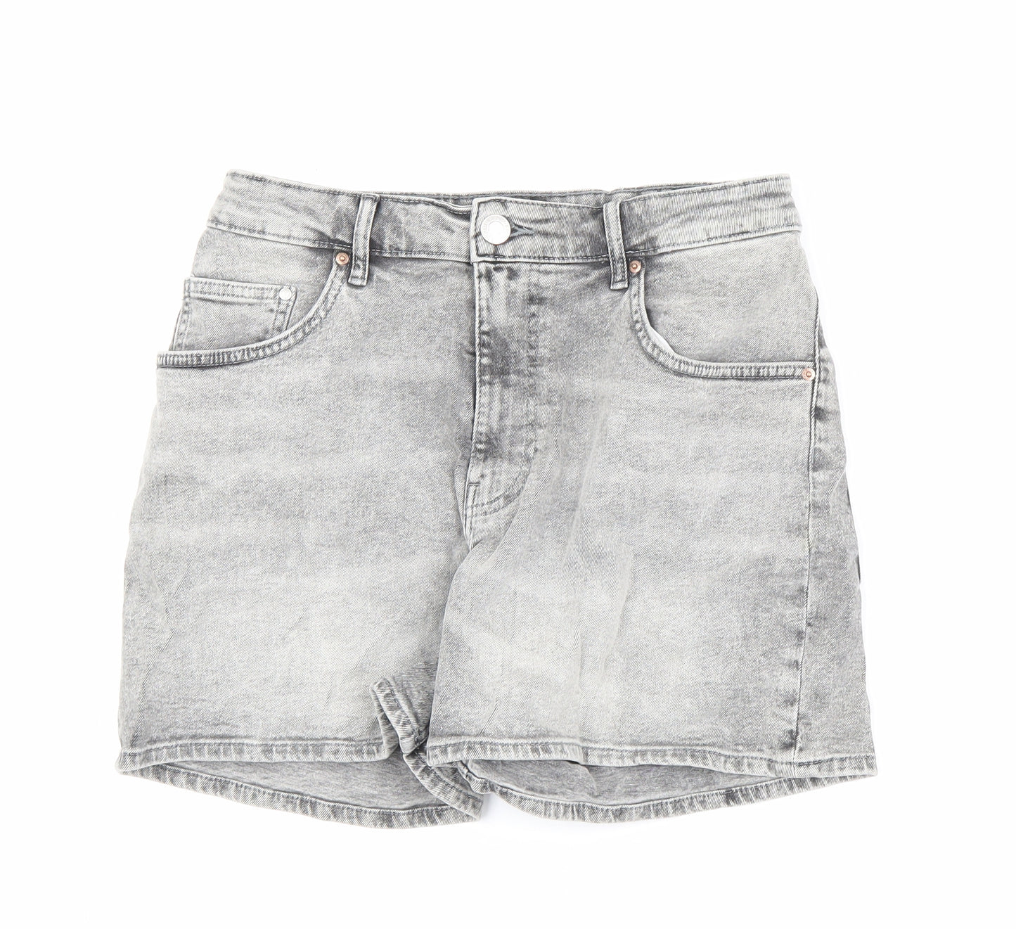 H&M Womens Grey Cotton Bermuda Shorts Size 12 L4 in Regular Zip