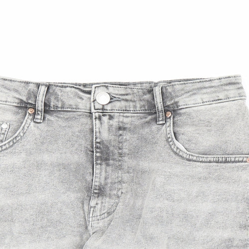 H&M Womens Grey Cotton Bermuda Shorts Size 12 L4 in Regular Zip