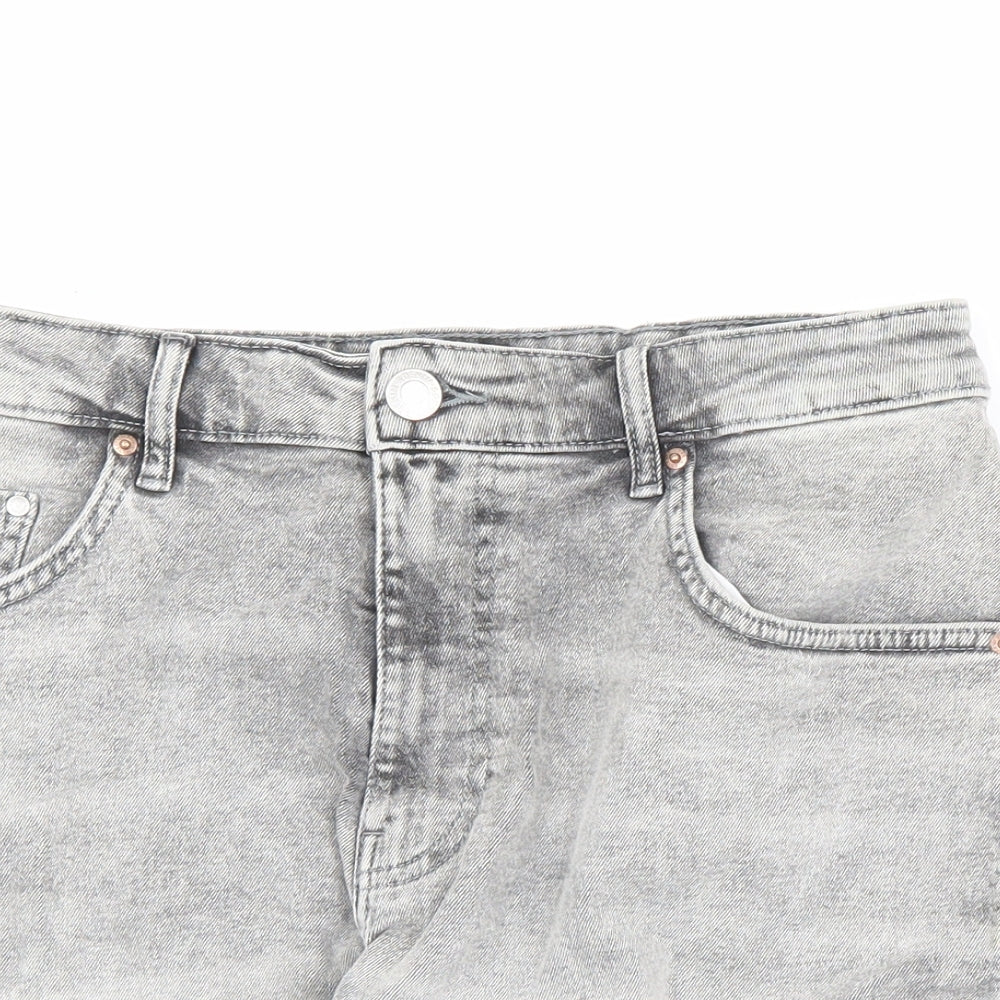 H&M Womens Grey Cotton Bermuda Shorts Size 12 L4 in Regular Zip