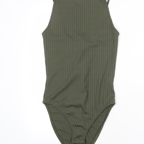 River Island Womens Green Polyester Bodysuit One-Piece Size 10 Snap - Lace Up Detail