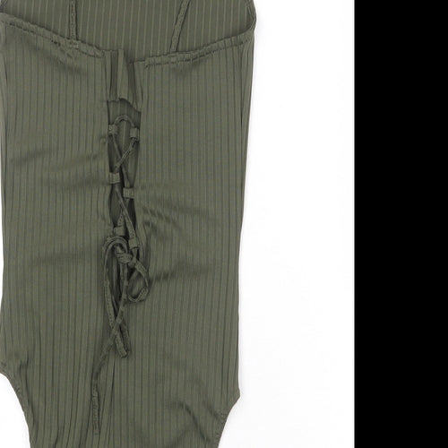 River Island Womens Green Polyester Bodysuit One-Piece Size 10 Snap - Lace Up Detail
