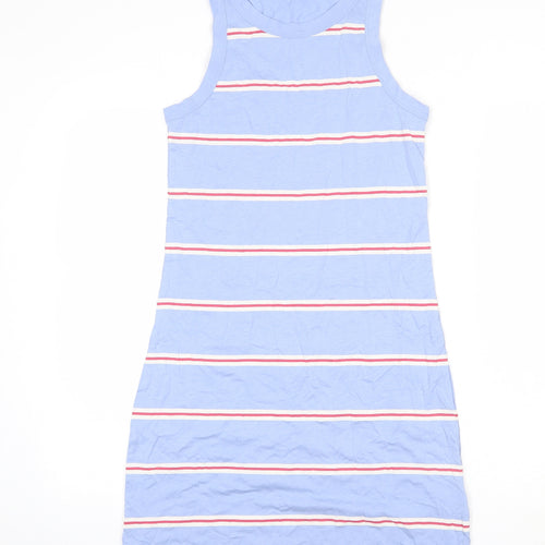 Marks and Spencer Womens Blue Striped Cotton Tank Dress Size S Round Neck Pullover
