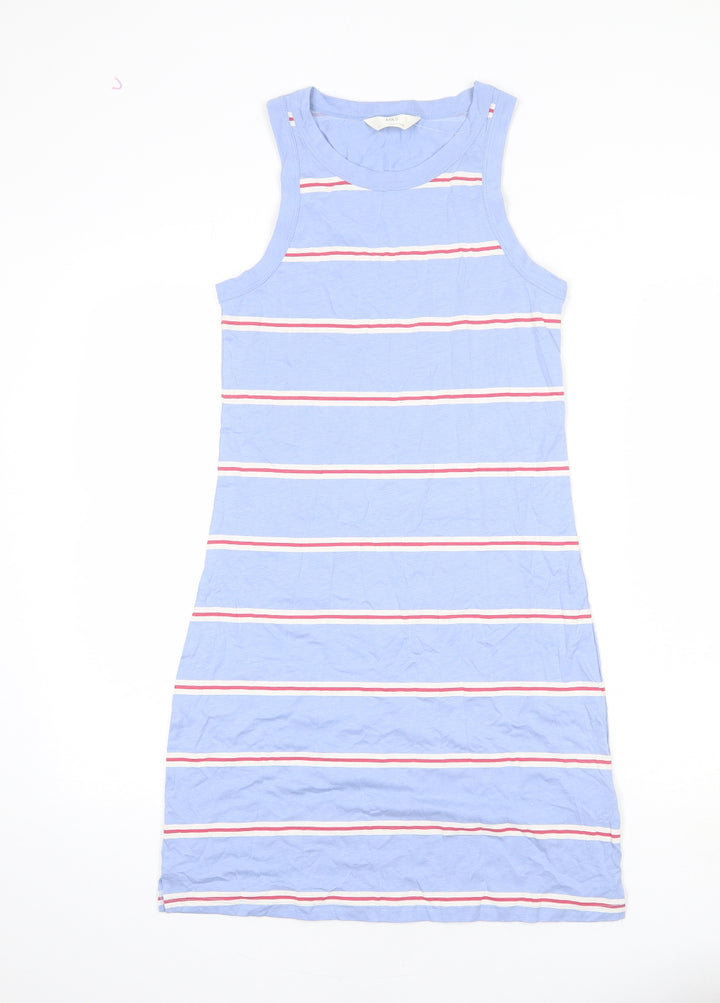 Marks and Spencer Womens Blue Striped Cotton Tank Dress Size S Round Neck Pullover