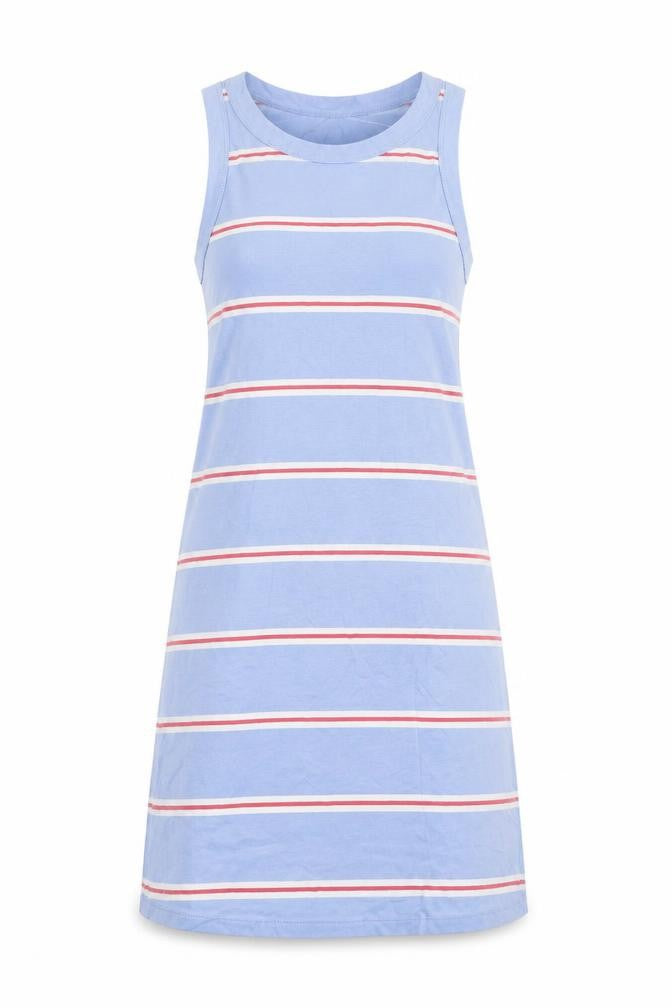 Marks and Spencer Womens Blue Striped Cotton Tank Dress Size S Round Neck Pullover