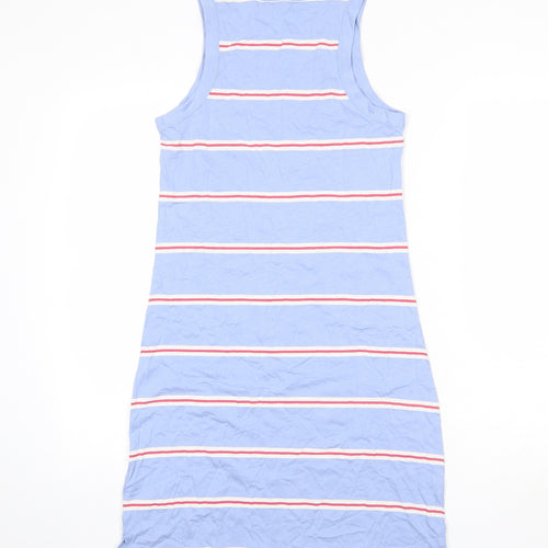 Marks and Spencer Womens Blue Striped Cotton Tank Dress Size S Round Neck Pullover