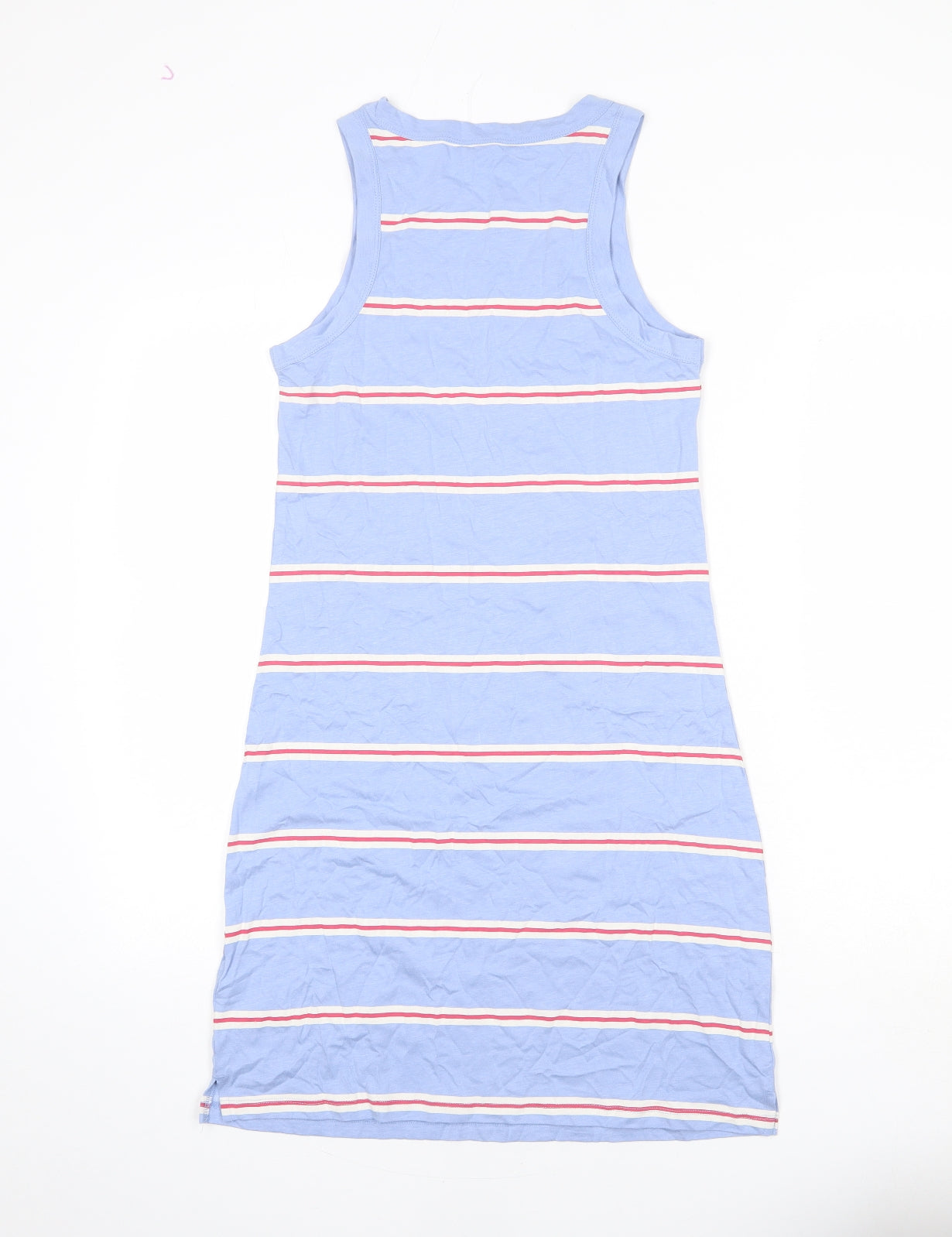 Marks and Spencer Womens Blue Striped Cotton Tank Dress Size S Round Neck Pullover