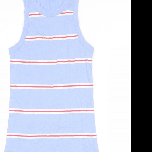 Marks and Spencer Womens Blue Striped Cotton Tank Dress Size S Round Neck Pullover