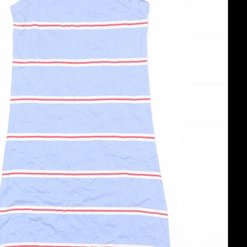 Marks and Spencer Womens Blue Striped Cotton Tank Dress Size S Round Neck Pullover