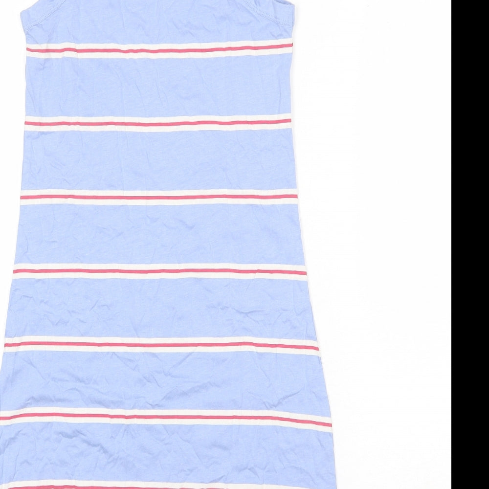 Marks and Spencer Womens Blue Striped Cotton Tank Dress Size S Round Neck Pullover