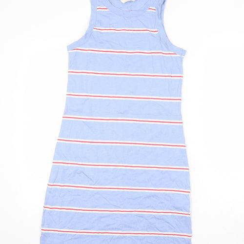 Marks and Spencer Womens Blue Striped Cotton Tank Dress Size S Round Neck Pullover