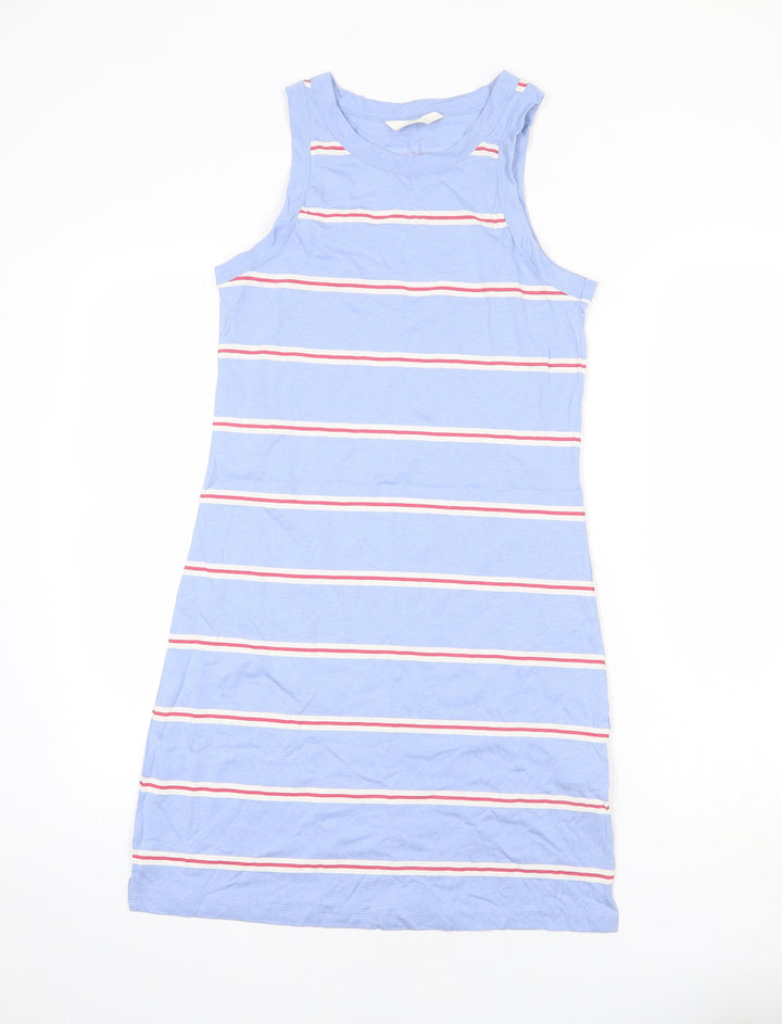 Marks and Spencer Womens Blue Striped Cotton Tank Dress Size S Round Neck Pullover