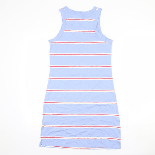 Marks and Spencer Womens Blue Striped Cotton Tank Dress Size S Round Neck Pullover