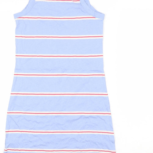 Marks and Spencer Womens Blue Striped Cotton Tank Dress Size S Round Neck Pullover