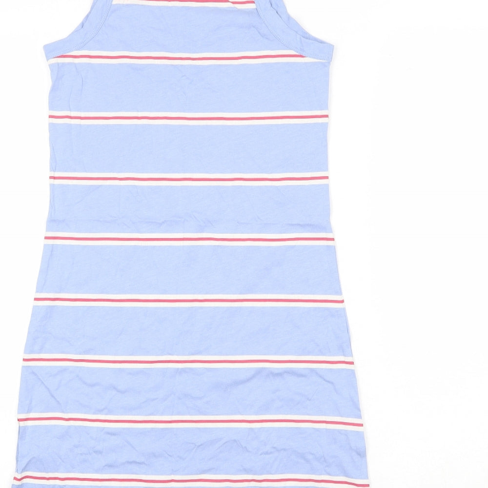 Marks and Spencer Womens Blue Striped Cotton Tank Dress Size S Round Neck Pullover