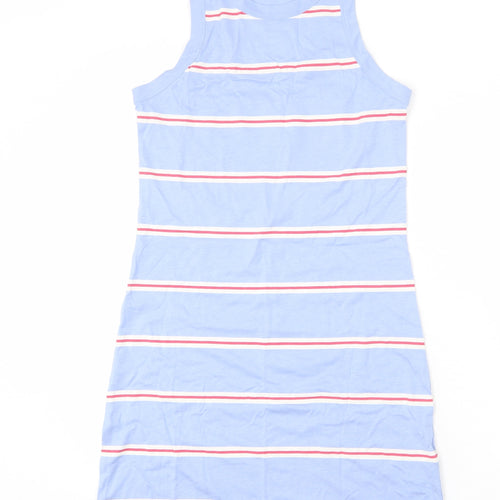 Marks and Spencer Womens Blue Striped Cotton Tank Dress Size S Round Neck Pullover