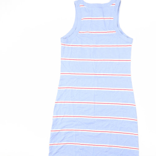 Marks and Spencer Womens Blue Striped Cotton Tank Dress Size S Round Neck Pullover