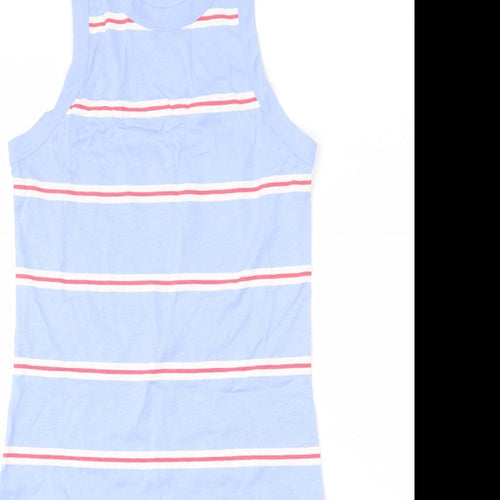 Marks and Spencer Womens Blue Striped Cotton Tank Dress Size S Round Neck Pullover