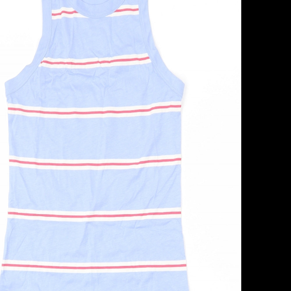 Marks and Spencer Womens Blue Striped Cotton Tank Dress Size S Round Neck Pullover