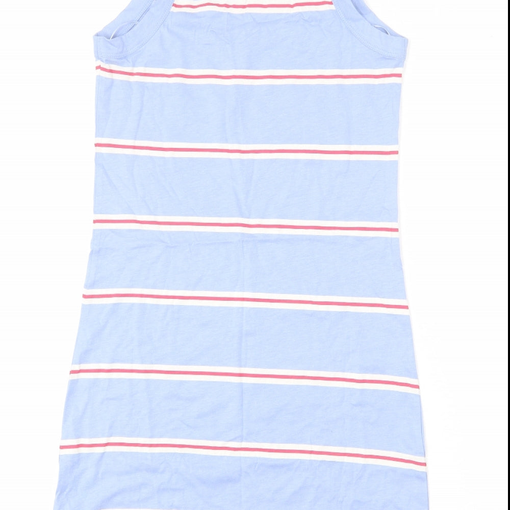 Marks and Spencer Womens Blue Striped Cotton Tank Dress Size S Round Neck Pullover
