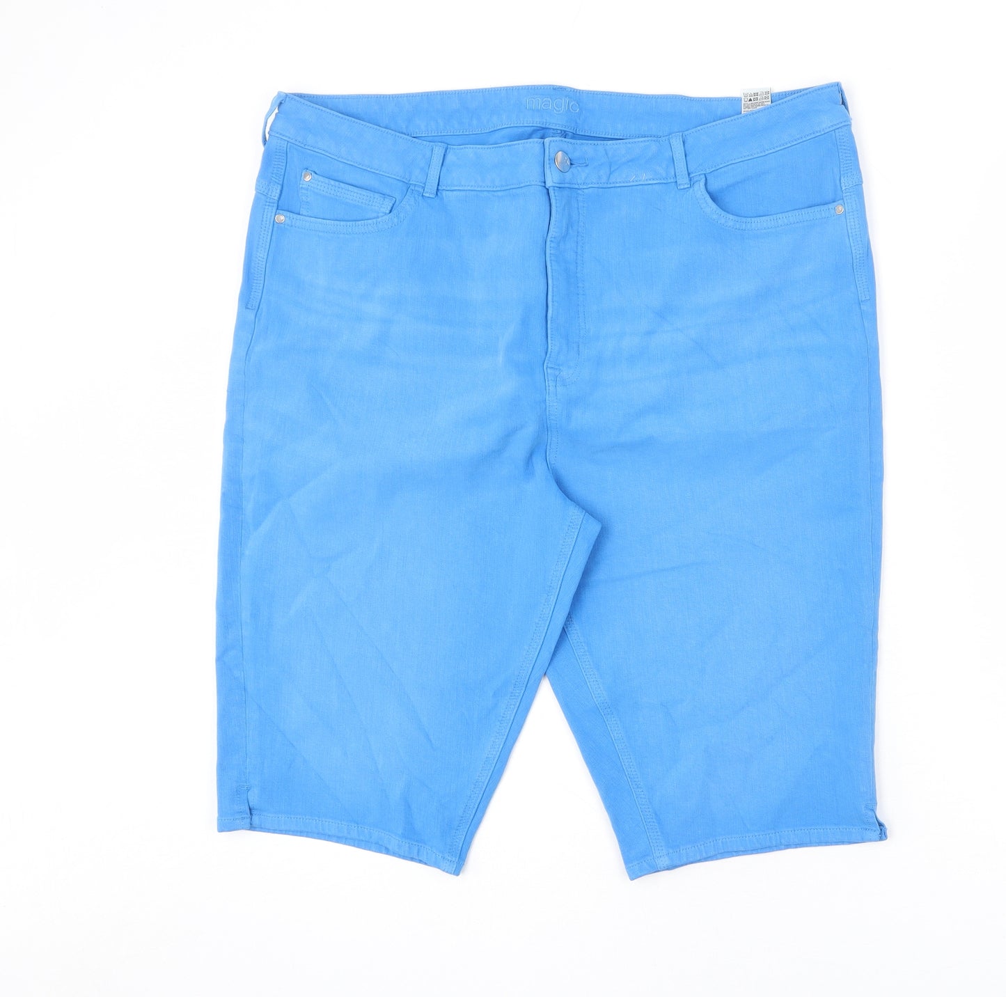 Marks and Spencer Womens Blue Cotton Bermuda Shorts Size 22 L12 in Regular Zip
