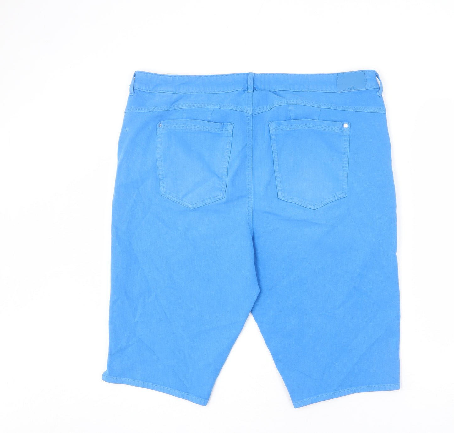 Marks and Spencer Womens Blue Cotton Bermuda Shorts Size 22 L12 in Regular Zip