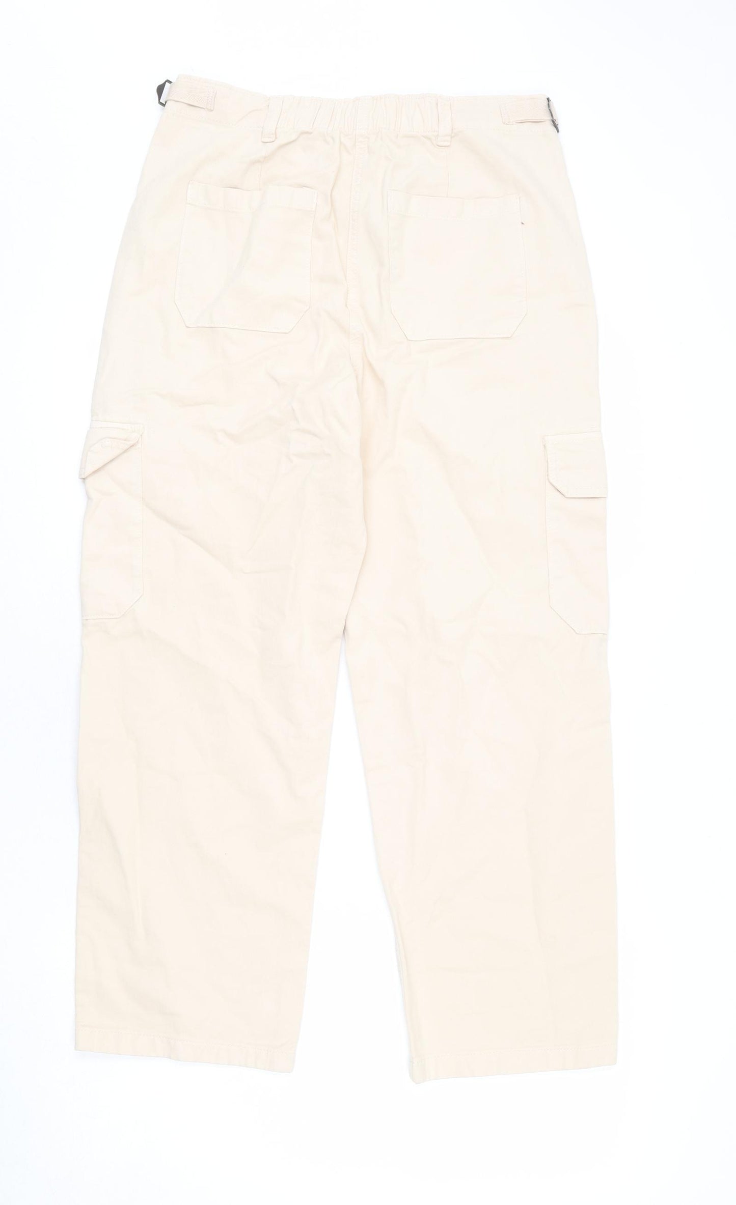 Marks and Spencer Womens Beige Cotton Cargo Trousers Size 12 L26 in Regular Zip - Elastic Waist