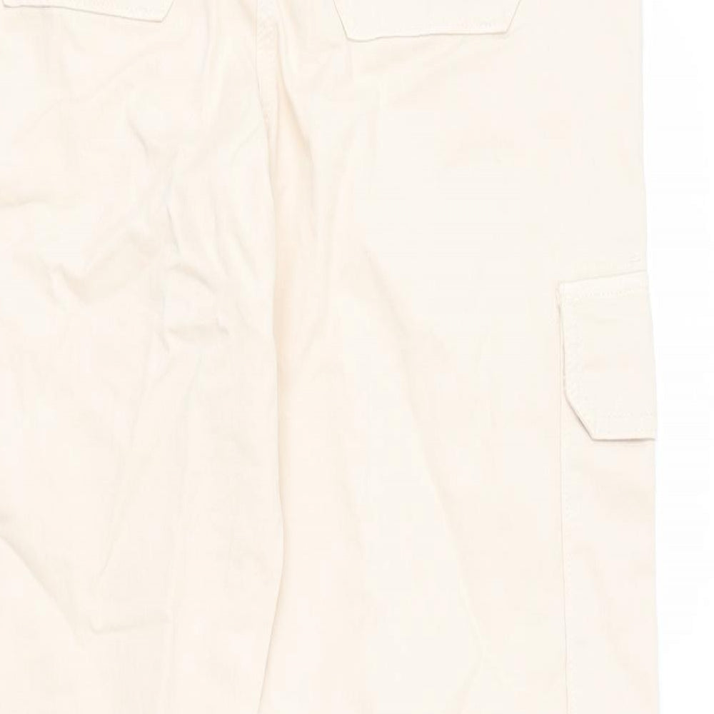 Marks and Spencer Womens Beige Cotton Cargo Trousers Size 12 L26 in Regular Zip - Elastic Waist