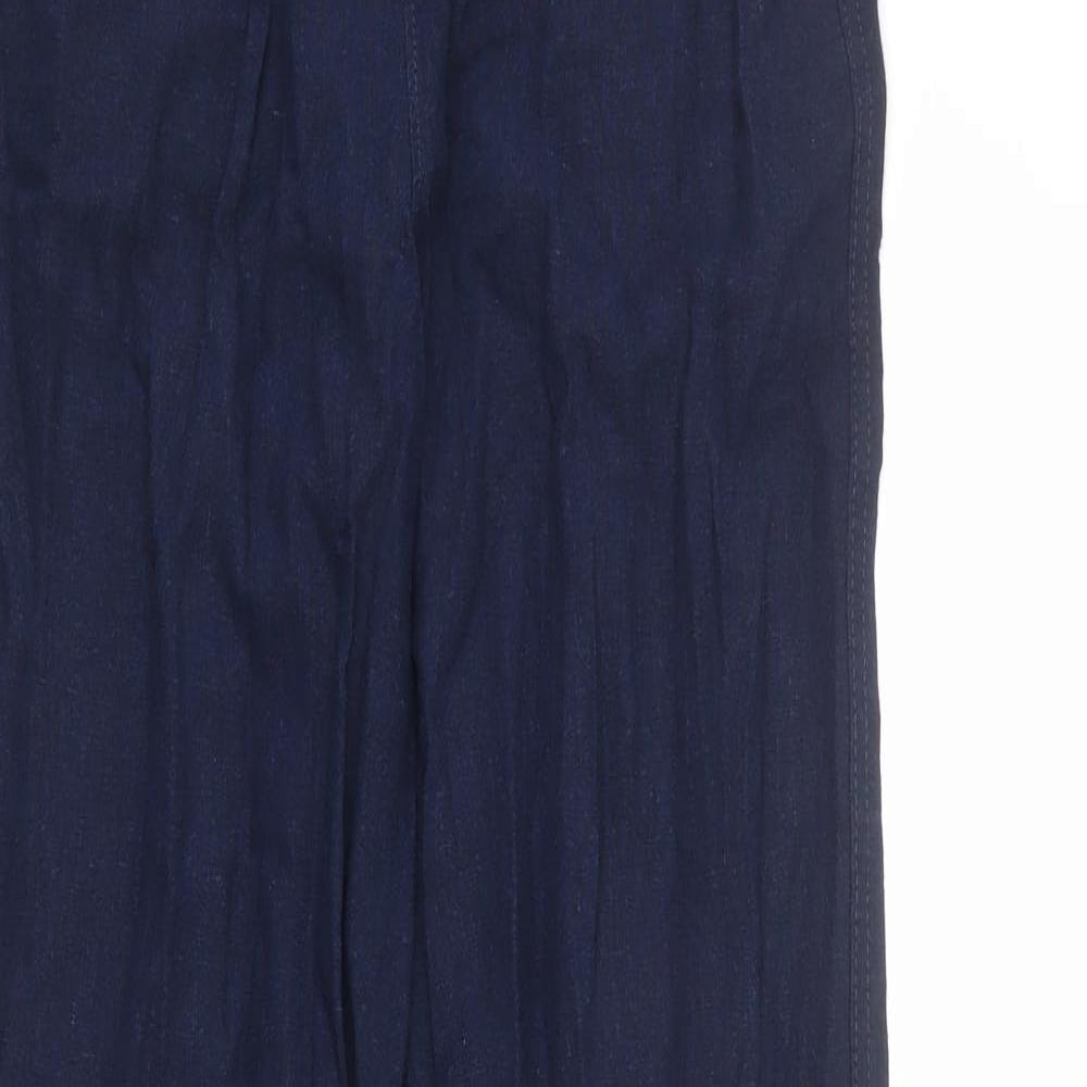 Marks and Spencer Womens Blue Linen Trousers Size 8 L30 in Regular Drawstring - Long Length
