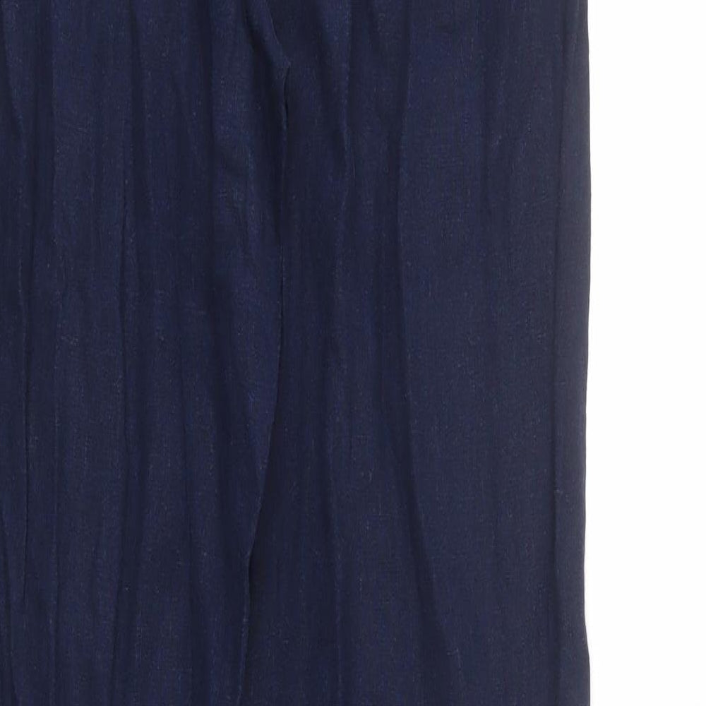 Marks and Spencer Womens Blue Linen Trousers Size 8 L30 in Regular Drawstring - Long Length