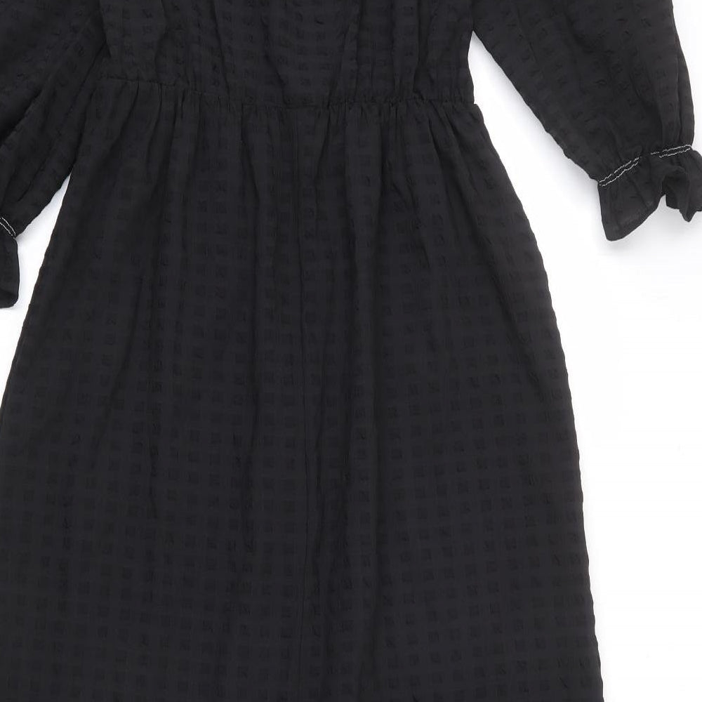 Marks and Spencer Womens Black Geometric Polyester Maxi Size 12 Square Neck Pullover - Shirred Bust